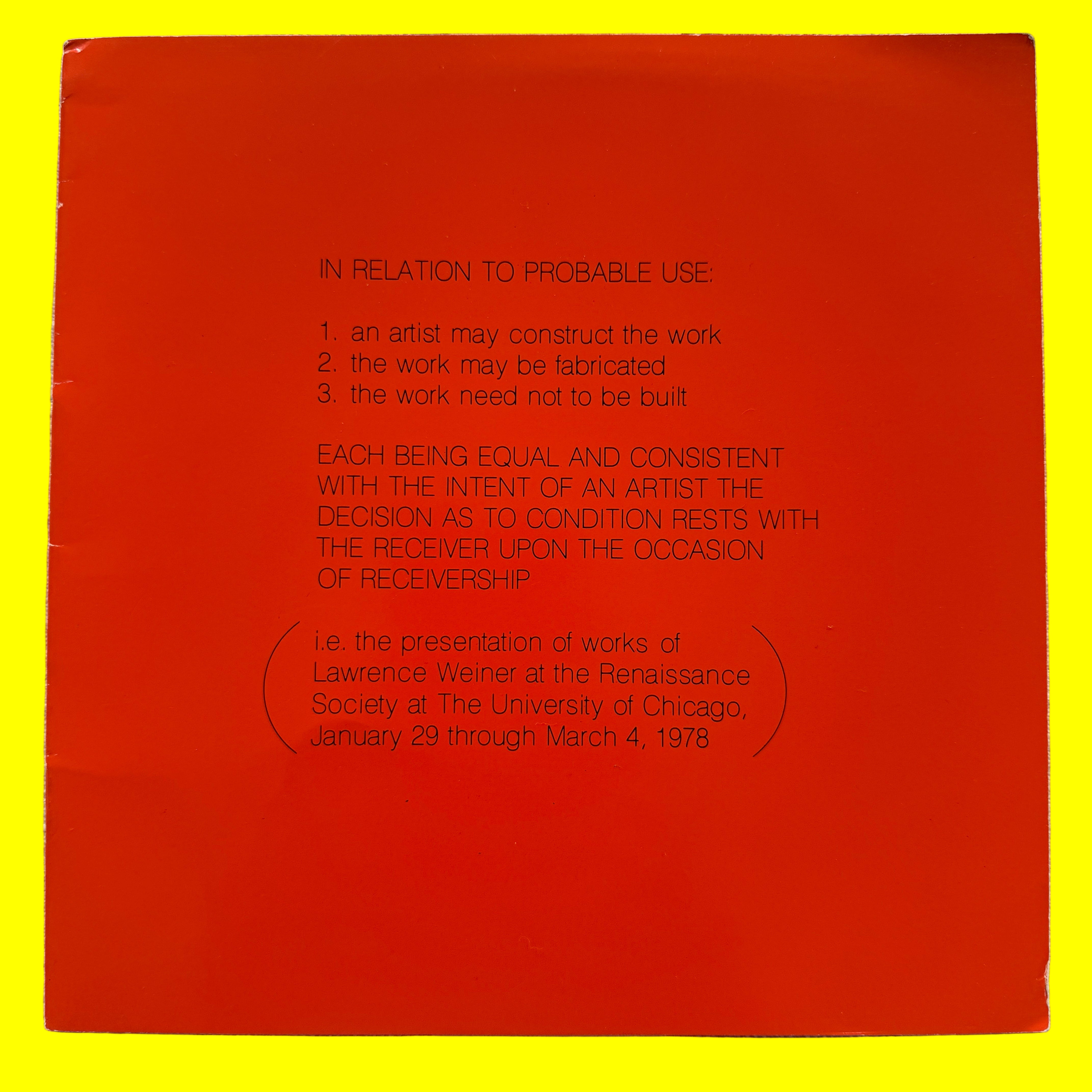 In Relation to Probable Use - Lawrence Weiner